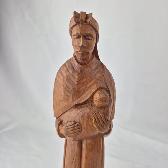 Folk Art Wood Figure Mother with Child - Picture 3 of 16